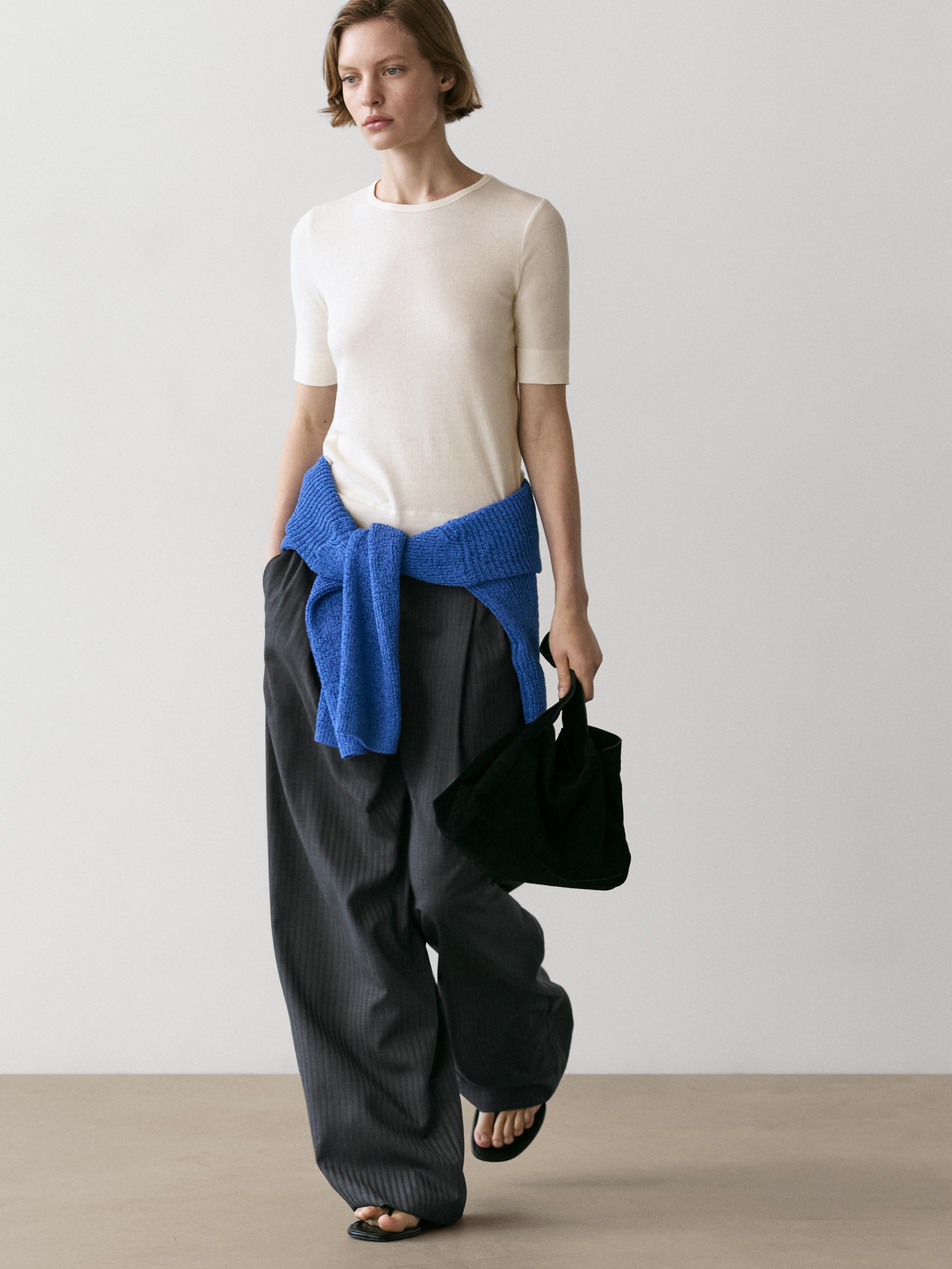 Pinstripe cool wool blend suit trousers
